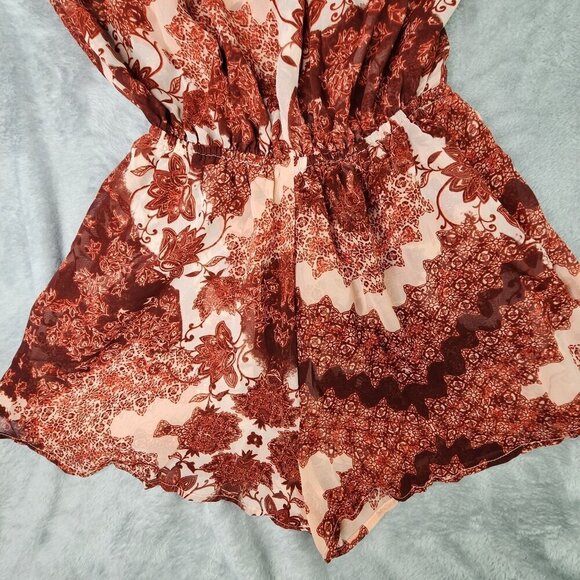 Show Me Your Mumu Romper Shorts Womens XS Red Floral Sleeveless Artsy Boho Chic - Picture 4 of 9